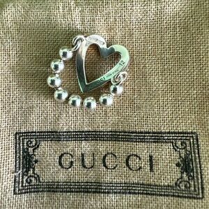 Gucci Sterling Silver Ball Chain Heart Ring